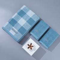 洁丽雅（grace） 9232+7174*2 纯棉毛巾浴巾三件套 140*70cm+74*34cm*2(单位：套) 蓝白格+蓝色