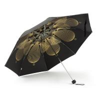 天堂 34156E 金色雨季全遮光黑丝黑胶三折晴雨伞 57cm*8K  （单位：把） 黑色