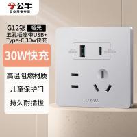 公牛（BULL） G12E537暗装插座面板 二三极+二位USB（A+C） （单位：个）太空银