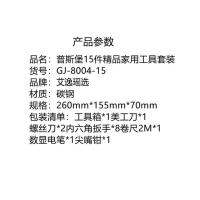 艾逸瑶选 GJ-8004-15 普斯堡15件精品家用工具套装 260mm*155mm*70mm(单位：套) 工具箱*1+美工刀*1+螺丝刀*2+内六角扳手*8+卷尺2M*1+数显电笔*1+尖嘴钳*1