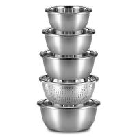 康厨亚（KANGCHUYA） KX5605-5 多用途不锈钢料理盆五件套 18cm实盆+20cm实盆+22cm实盆+24cm漏盆+24cm实盆（单位：套）