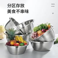 艾逸瑶选 CJ-21108 贝恩多用途不锈钢盆 5件套 不锈钢色（单位：套）新老包装随机发货 18CM+20CM+22CM+24CM调料缸+24CM米筛盆
