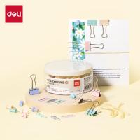 得力（deli）8500办公组合套装长尾票夹10只+回形针100只+乳胶圈12g+工字钉50只φ100*48mm （单位：盒）混色