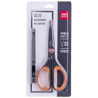 得力（deli）33432 特氟龙剪刀（附赠美工刀*1） 170mm 1把 （单位：把）混色 三色随机发货