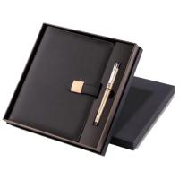 得力（deli）22296 皮面本签字笔礼盒套装32K/100张 185*235*34mm（单位：套）黑色