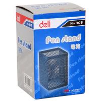 得力（deli） 908 铁网笔筒 金属 方形 70*70*99mm (单位：个) 黑色