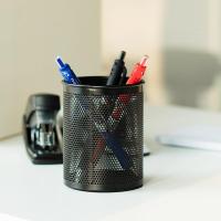 得力（deli） 909 网纹笔筒 金属 圆型 80*100mm (单位：个) 黑色