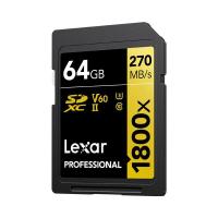 雷克沙（Lexar）LSD1800064 存储卡 64GB SD4.0 UHS-II 传输270MB/s 写入180MB/s 32*24*2.1mm (单位：片) 黑金配色