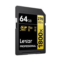 雷克沙（Lexar）LSD1800064 存储卡 64GB SD4.0 UHS-II 传输270MB/s 写入180MB/s 32*24*2.1mm (单位：片) 黑金配色